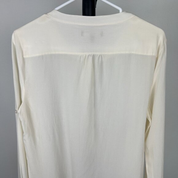 Sz M- Banana Republic Silk‎ Cream Roll-up Sleeve Snap Button Half Placket Blouse - Picture 9 of 13